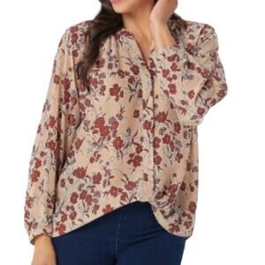 Bishop & Young Floral Button Front EVA Blouse Top Tan Size XS